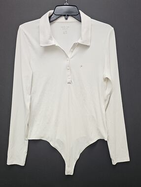 American Eagle Outfitters Off-White Long-Sleeve Polo Bodysuit